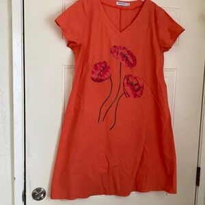 🌈 Miss Look hand stenciled Poppy A line dress cotton blend vintage dress